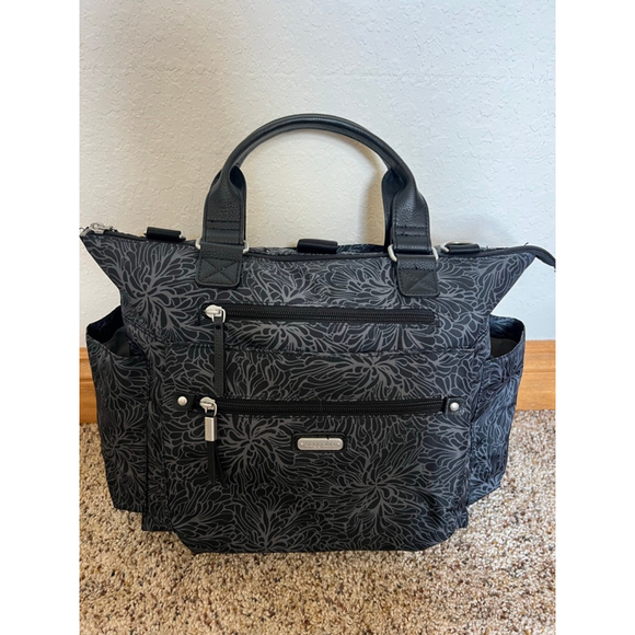 Women's Baggallini One Size Black Grey Floral Satchel Midnight Blossom - Picture 1 of 5